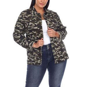 Plus Size Camouflage Denim Jacket